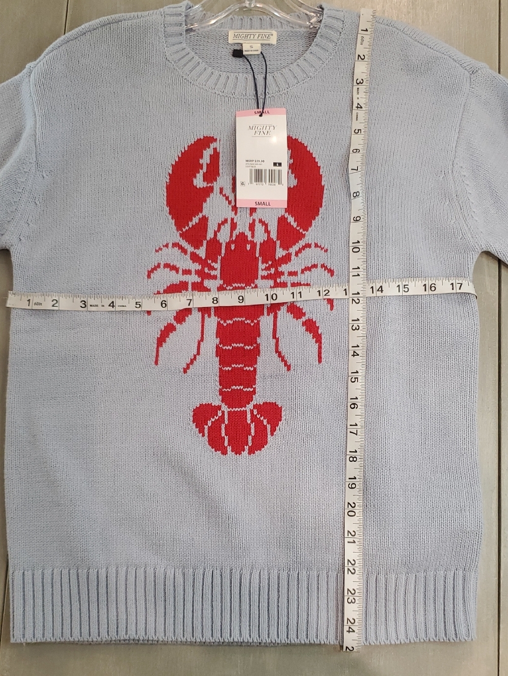 Mighty Fine Light Blue Nautical Lobster  Crewneck Sweater - Women Size Small - Picture 7 of 8